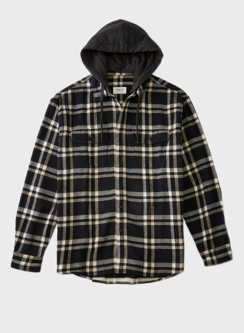 امريكان ايجل Checked Hooded Shirt