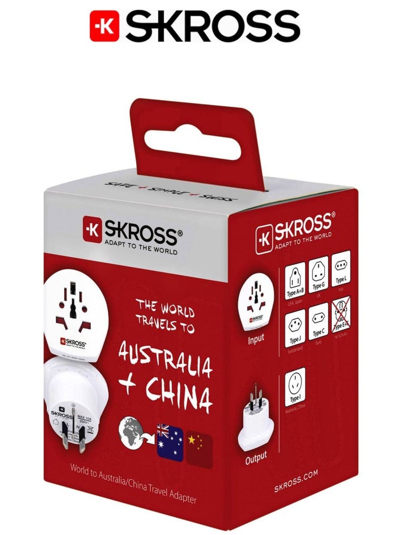 SKROSS Universal to AUS/CHINA travel adapter. Multi outlet power adapter. Certified wall plug. Compact and easy to use travel plug. 250V AUS/CHINA three prong plug. White plug adapter. - Image 5