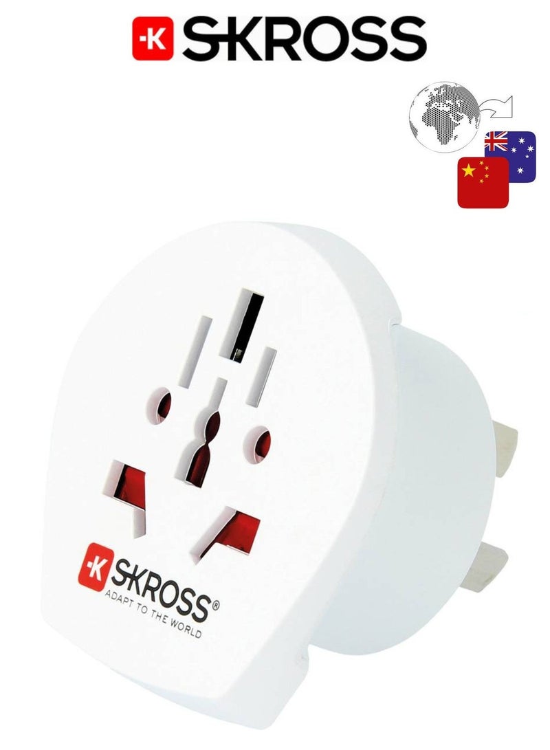 SKROSS Universal to AUS/CHINA travel adapter. Multi outlet power adapter. Certified wall plug. Compact and easy to use travel plug. 250V AUS/CHINA three prong plug. White plug adapter. - Image 1