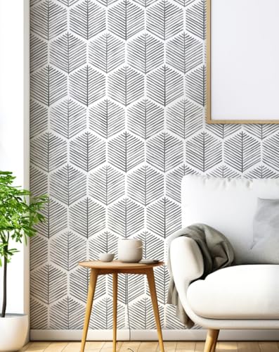 MelunMer Grey Modern Peel and Stick Wallpaper Boho Removable Self Adhesive 393L 173W Wallpaper for BedroomBathroom Waterproof Contact Paper for CabinetsDrawers Geometric Contact Paper GrayDark - Image 1