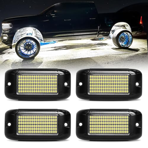 Nicoko 108 High-Power LEDs per Pod 4Pods Pure White Rock Lights Ultra-Bright Offroad Underglow Kit Advanced Heat Dissipation IP68 Waterproof for Truck, SUV, UTV, ATV, RZR - Image 1