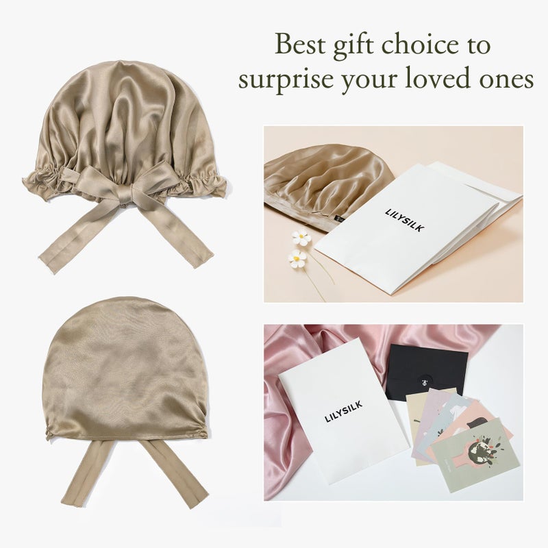 LilySilk Silk Bonnet for Sleeping Womens Sleep Cap 100% 19MM Mulberry Silk for Long Curly Hair Adjustable Stretchy Taupe - Image 5