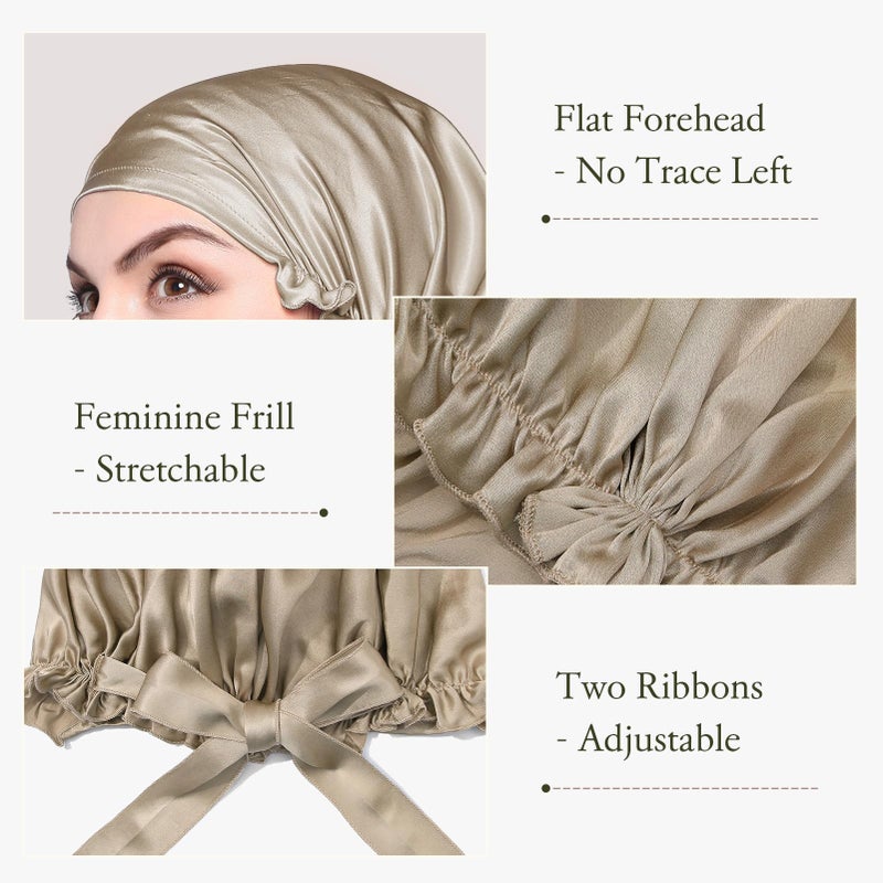 LilySilk Silk Bonnet for Sleeping Womens Sleep Cap 100% 19MM Mulberry Silk for Long Curly Hair Adjustable Stretchy Taupe - Image 3