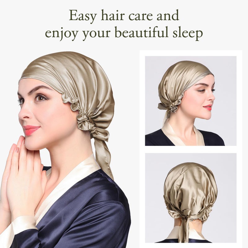 LilySilk Silk Bonnet for Sleeping Womens Sleep Cap 100% 19MM Mulberry Silk for Long Curly Hair Adjustable Stretchy Taupe - Image 2