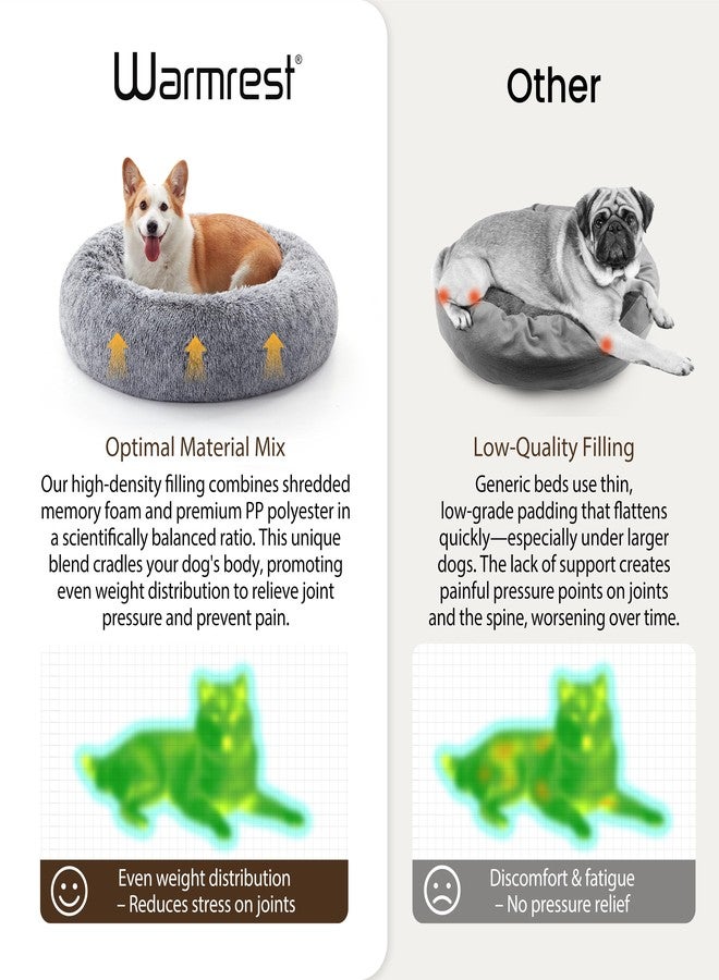 Warmrest Donut Dog Bed Medium Size Dog 30 Inch, Round Cat Beds for Small Medium Dogs and Cats with Washable Fluffy Faux Fur, Cute Comfort Pet Bed with Anti-Slip Bottom, Grey - Image 3