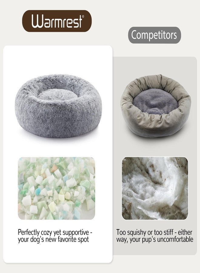 Warmrest Donut Dog Bed Medium Size Dog 30 Inch, Round Cat Beds for Small Medium Dogs and Cats with Washable Fluffy Faux Fur, Cute Comfort Pet Bed with Anti-Slip Bottom, Grey - Image 5