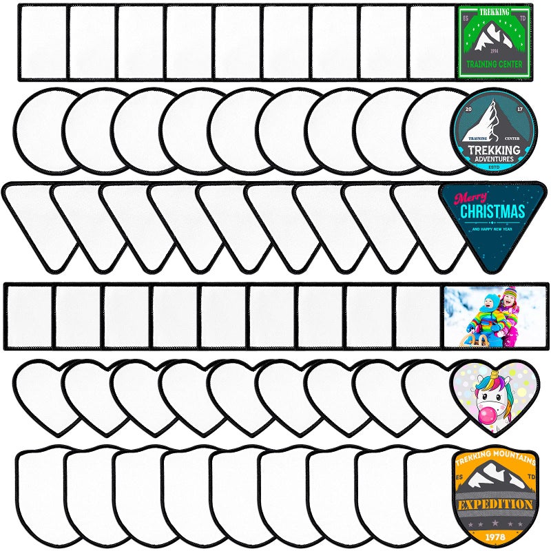 وايدريس 60 قطعة من رقع السبلماشن الفارغة 6 أشكال رقع إصلاح قماش فارغة قابلة للكي زخرفية للقبعات والملابس والزي الرسمي والجينز والحقائب والسترات