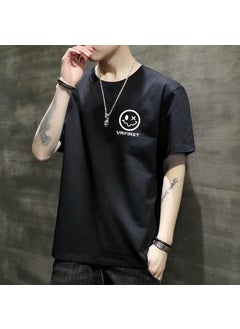 Generic Summer Slim Fit Short Sleeve T-Shirt round Neck Print Letter Base Layer Top for Teenagers Casual Polyester Fiber High Elasticity Quick Dry black smiley face 