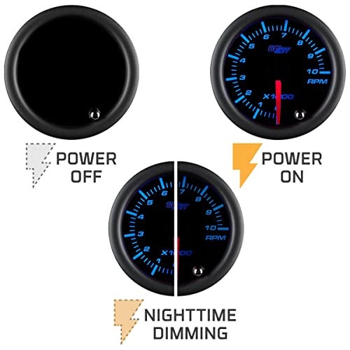 GlowShift Tinted 7 Color 10,000 RPM Tachometer Tach Gauge - for 1-10 Cylinder Gas Powered Vehicle Engines - Includes Wiring - Multi-Color Display - Black Dial - Smoked Lens - 2-1/16" 52mm - Image 5