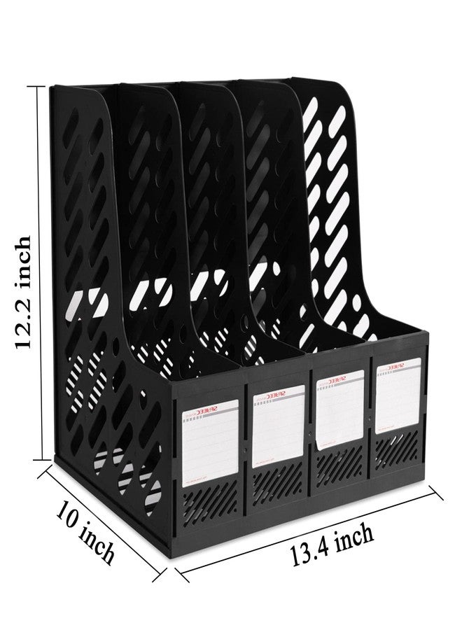ساييك حامل ملفات المجلات من SAYEEC، منظم ملفات مكتبي بلاستيكي بأربعة أقسام كبيرة، منظم ملفات مكتبي عمودي، حامل ملفات لتنظيم وتخزين المكتب والمدرسة والمنزل (أسود) - Image 2