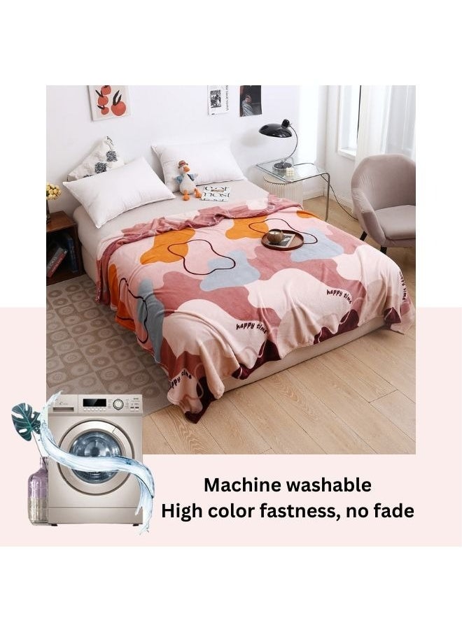 LUNA Home Fleece blanket 200*230cm very soft flannel blanket with geometric design in old rose color.  - Image 2
