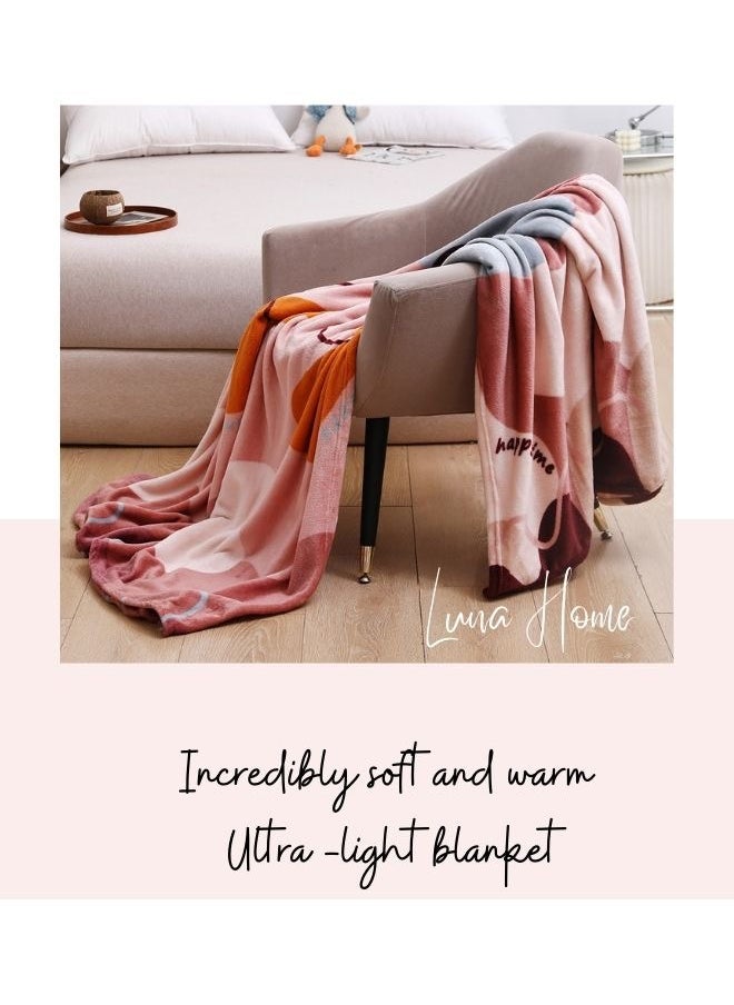 LUNA Home Fleece blanket 200*230cm very soft flannel blanket with geometric design in old rose color.  - Image 4