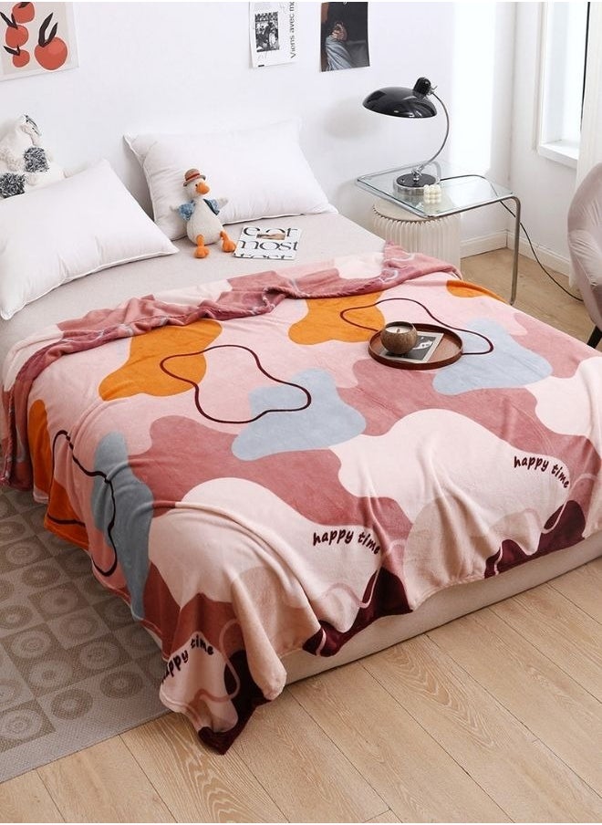 LUNA Home Fleece blanket 200*230cm very soft flannel blanket with geometric design in old rose color.  - Image 1