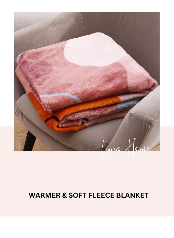 LUNA Home Fleece blanket 200*230cm very soft flannel blanket with geometric design in old rose color.  - Image 5