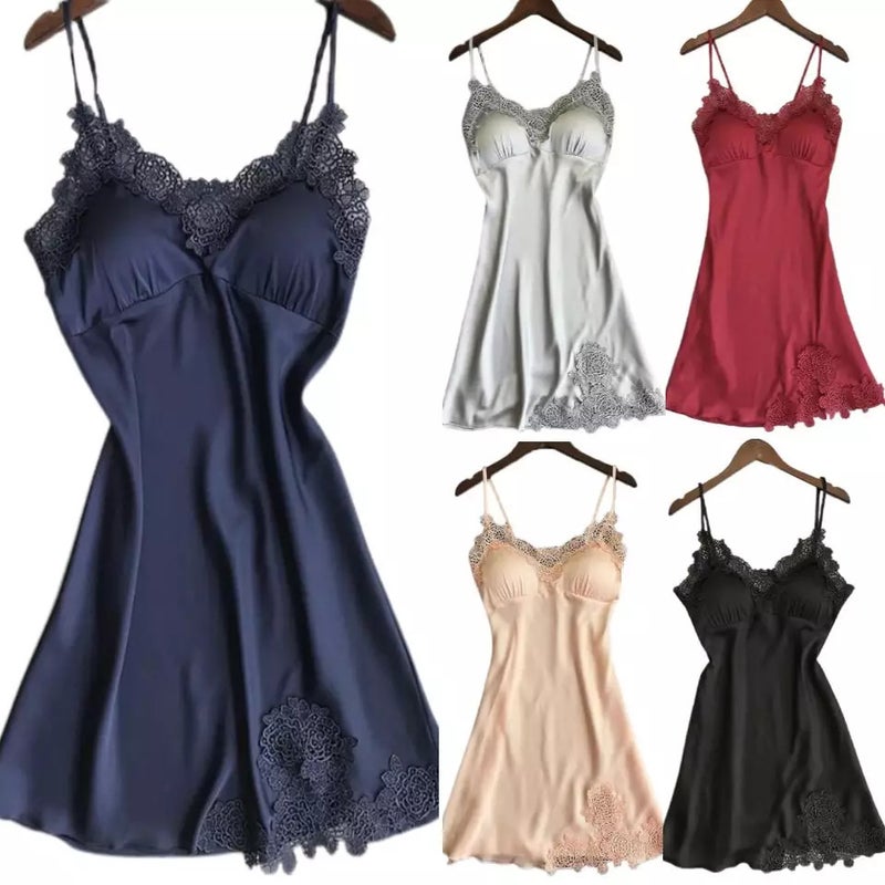 Women's Ice Silk Lace Camisole Sleep Dress - Image 2