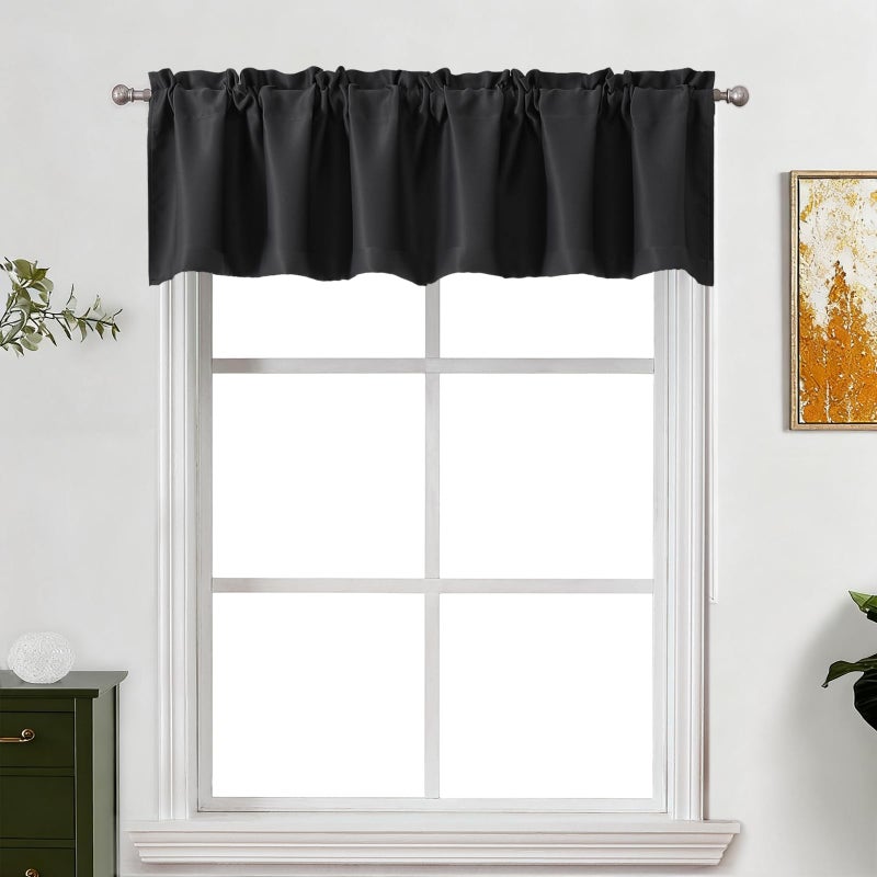 Lecloud Black Valance for Windows 14 Inch Length, Thermal Privacy Blackout Curtains, Farmhouse Kitchen Home Decor Drapes with Rods Pocket for Bathroom Cafe Basement Cabinet, 60" W x 14" L 1 Panel - Image 1
