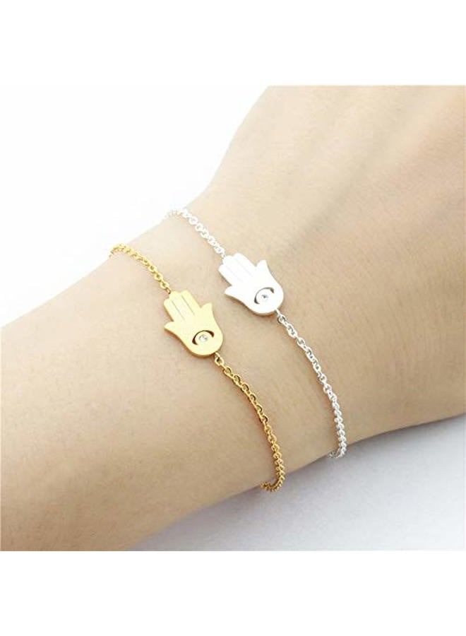 HUNO Stainless Steel Silver Rose Gold Link Chain Hand of Fatima Bracelet Anklet Hamsa Jewelry for Women, Metal, - Image 3