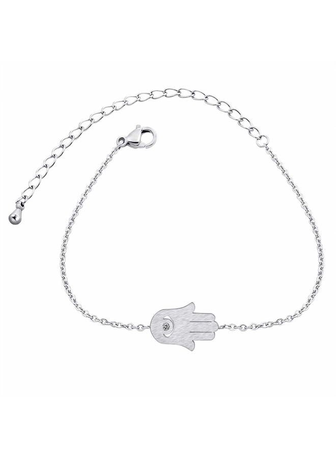 HUNO Stainless Steel Silver Rose Gold Link Chain Hand of Fatima Bracelet Anklet Hamsa Jewelry for Women, Metal, - Image 1