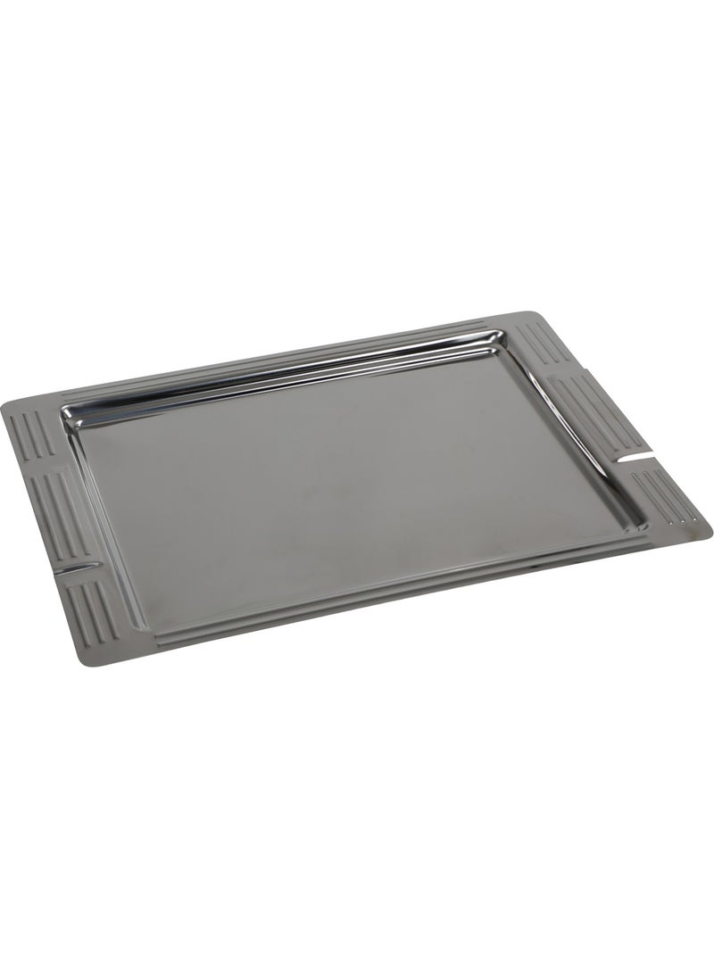 Bay Dursan Mr. Dursan Steel Tea Tray Stainless Shiny Metal Tea Serving Tray Pyramid Pattern Tea Tray Pyramid  - Image 1