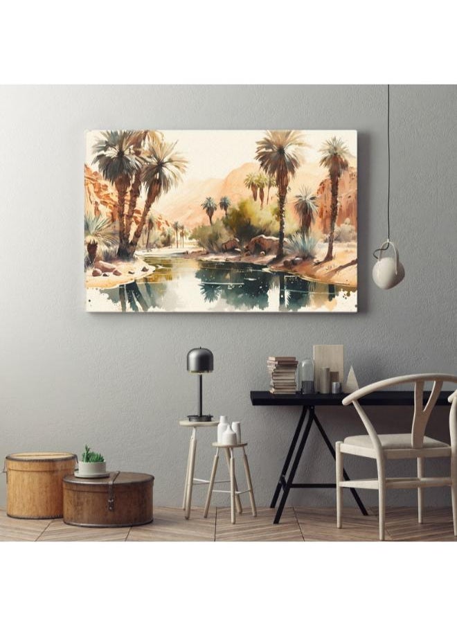 Home Gallery - Painting river with palm trees in desert Printed canvas wall art - Image 1