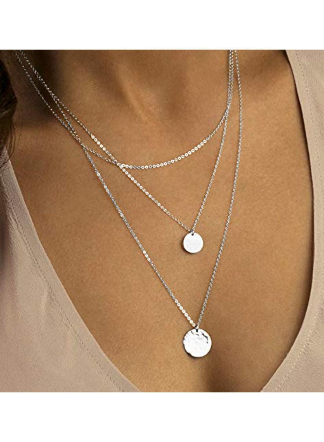 NIBEMINENT Hammered Disc Layered Necklace  - Image 2