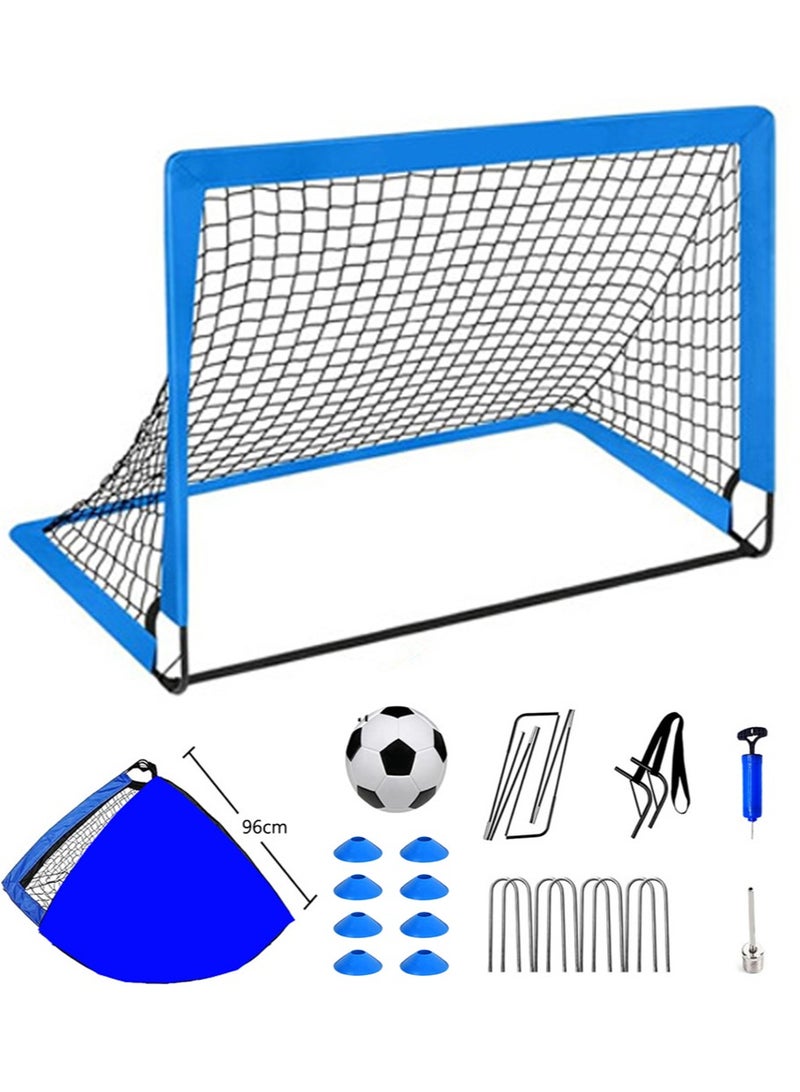 ليون هوم هدف تدريب محمول، شبكة كرة قدم منبثقة 120 × 90 سم في الفناء الخلفي مع حقيبة حمل، كرة قدم، مضخة نفخ، 8 مخاريط و4 قضبان من الألياف الزجاجية، إطاران متينان، 8 أوتاد أرضية - Image 1