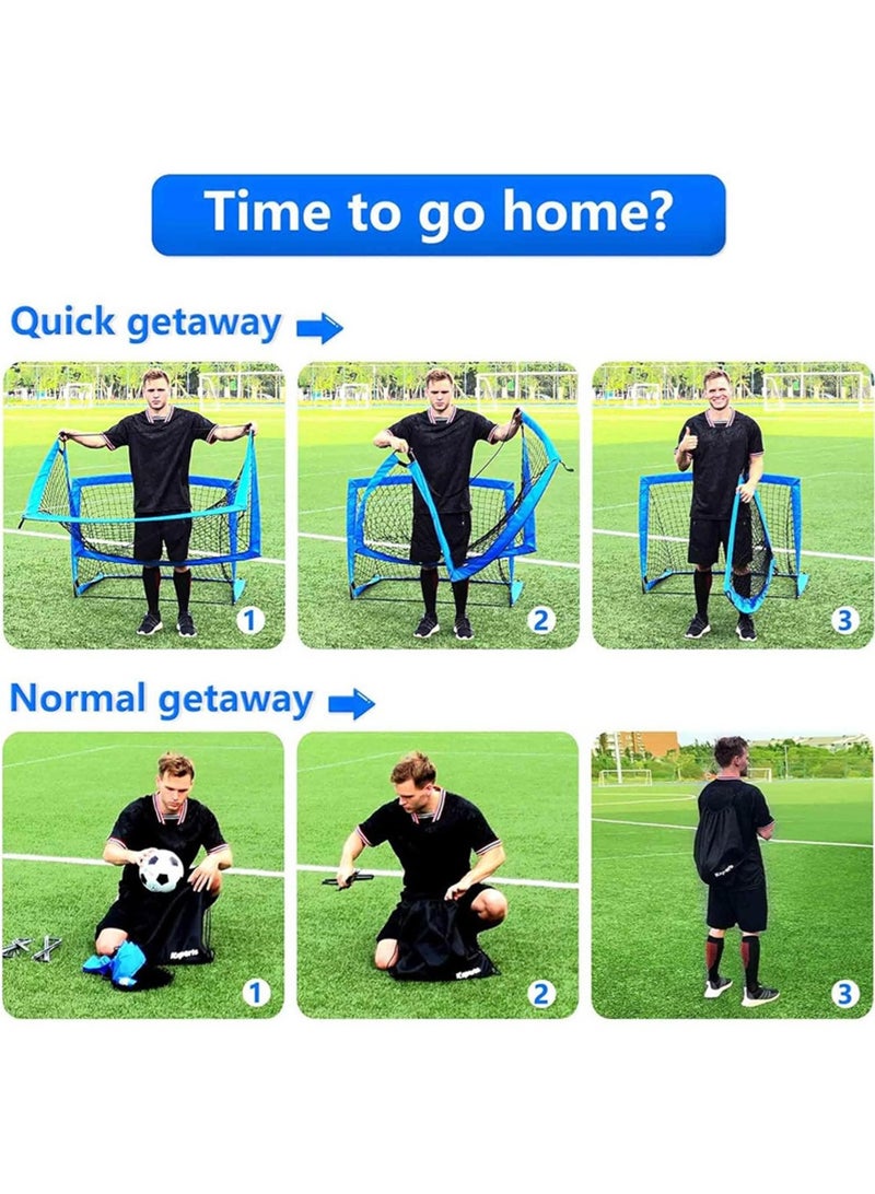 ليون هوم هدف تدريب محمول، شبكة كرة قدم منبثقة 120 × 90 سم في الفناء الخلفي مع حقيبة حمل، كرة قدم، مضخة نفخ، 8 مخاريط و4 قضبان من الألياف الزجاجية، إطاران متينان، 8 أوتاد أرضية - Image 4