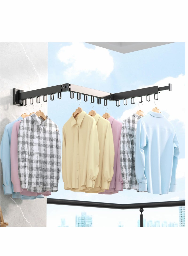 SOLARAE Clothes Drying Rack, Wall Mounted Retractable Collapsible(Tri-Fold) Hole-drilling / No-drilling Installation Space-Saver for Balcony Laundry Bathroom (Black) - Image 1