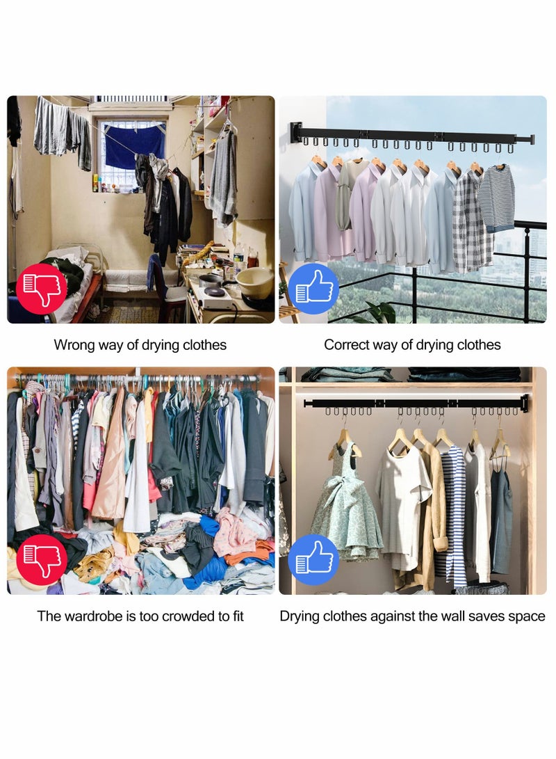 SOLARAE Clothes Drying Rack, Wall Mounted Retractable Collapsible(Tri-Fold) Hole-drilling / No-drilling Installation Space-Saver for Balcony Laundry Bathroom (Black) - Image 3