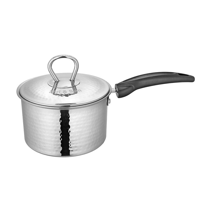Shri & Sam Shri & Sam Stainless Steel Heavy Weight Hammered Sauce Pan with Lid (16 cm, 1.9 L)  - Image 1