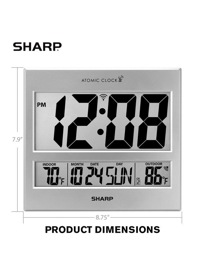 SHARP Sharp Atomic Clock - Atomic Accuracy - Never Needs Setting! -Silver Tech Style - Jumbo 3" Easy to Read Numbers - Indoor/Outdoor Temperature Display with Wireless Outdoor Sensor - Easy Set-Up!  - Image 4
