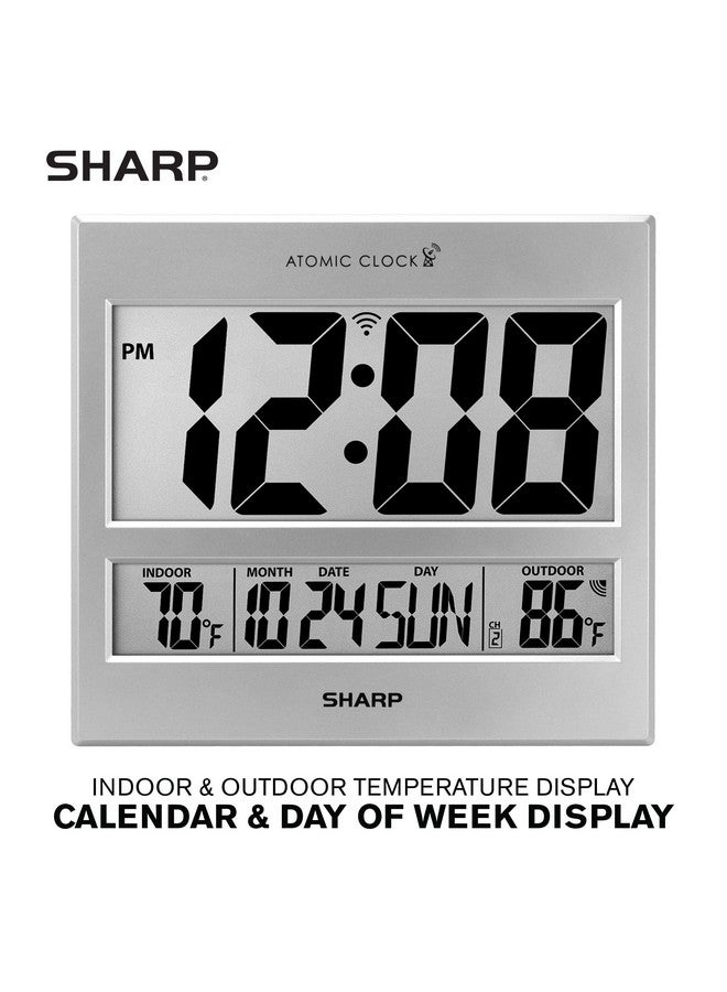 SHARP Sharp Atomic Clock - Atomic Accuracy - Never Needs Setting! -Silver Tech Style - Jumbo 3" Easy to Read Numbers - Indoor/Outdoor Temperature Display with Wireless Outdoor Sensor - Easy Set-Up!  - Image 1