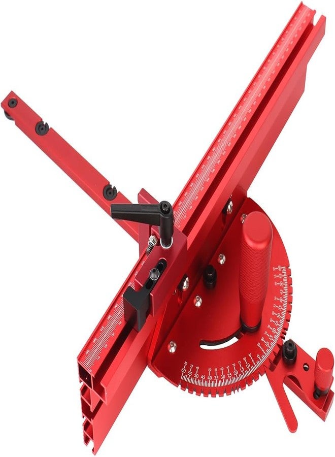 JCFANTS Table Saw Miter Gauge, Precision Miter Gauge with 27 Angle Stops Miter Gauge, Aluminum Miter Bar,Telescoping Fence and Dual Flip Shop Stop, Works w/Table Saws, Band Saw, Router Table (Red) - Image 1