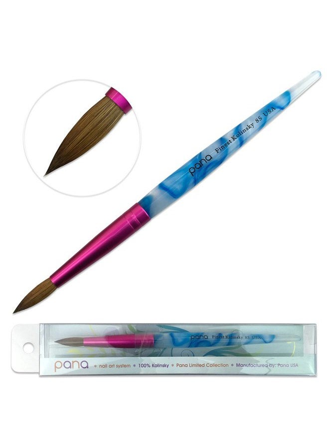 Pana USA Acrylic Kolinsky Hair Nail Brush, White-Swirl-Blue Handle with Pink - Image 1