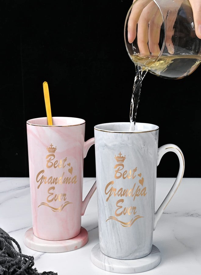 Cabtnca Christmas Grandparents Gifts, Best Grandma Grandpa Ever Mug Set, Mothers Day Birthday Christmas Grandparents Gifts for Grandma Grandpa from Granddaughter Grandkids, 14Oz Pink & White - Image 4