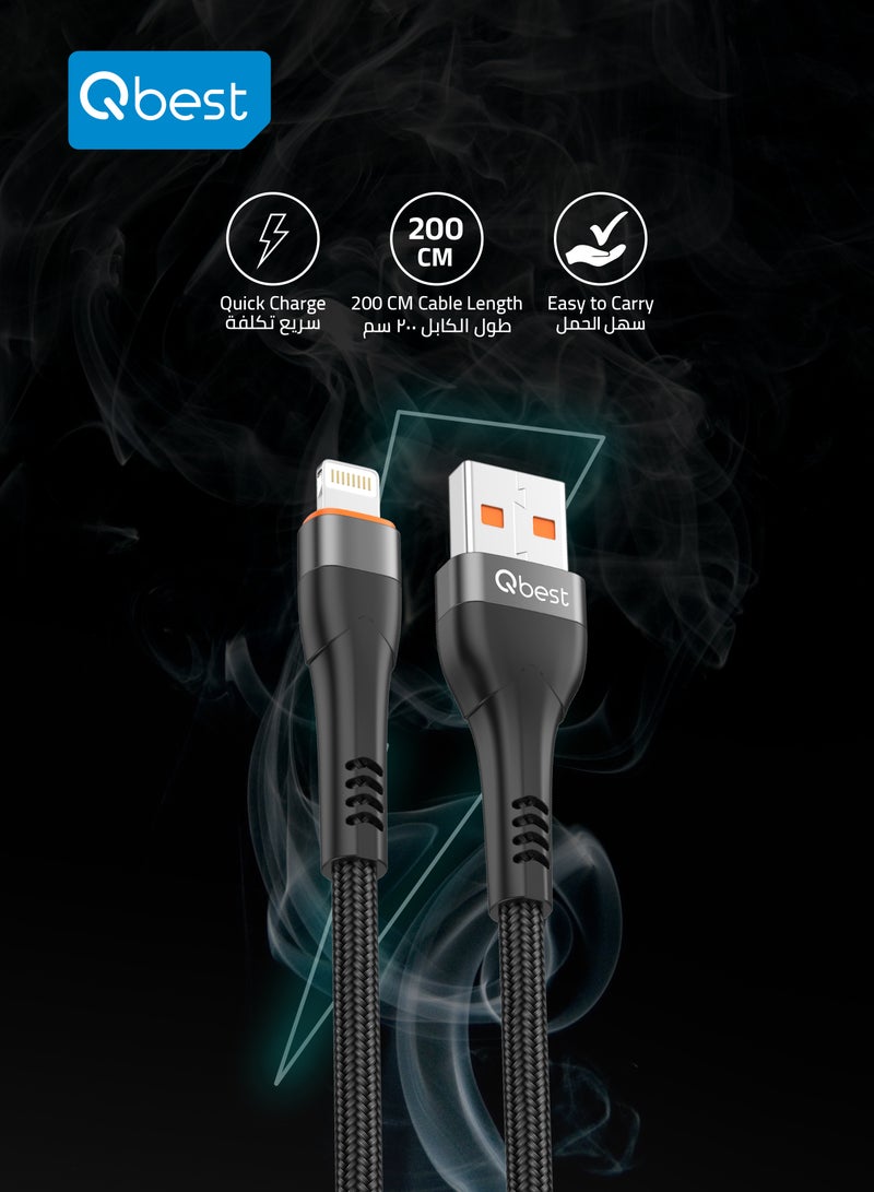 Qbest 20W Superfast USB to Lightning Data Cable 2M - High-Speed Data Transfer, Quick Charge, Durable Nylon Design - Black - Image 5