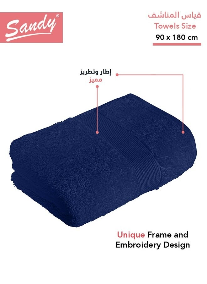 Sandy Sandy Extra Large Bath Towel Premium Hotel Quality 100% Cotton Made in Egypt, Soft Quick Drying and Highly Absorbent (90x180 cm) - Dark Blue  - Image 2
