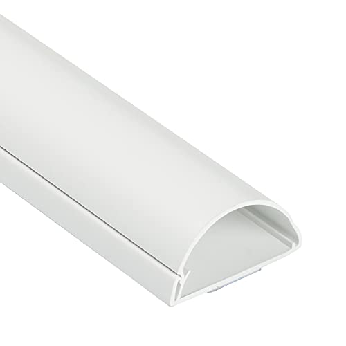 D-Line TV Wire Hider, Half Round Cord Cover for Wall Mount TV, Hinged One-Piece Raceway, Paintable, Self-Adhesive Cable Management - 2" (W) x 1" (H) x 18" Length - White - Image 1