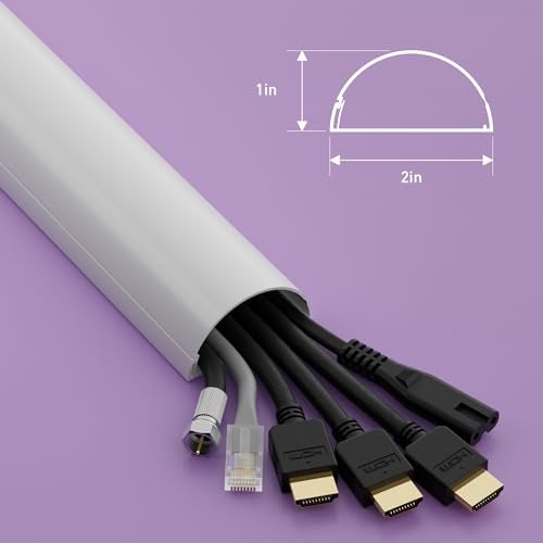 D-Line TV Wire Hider, Half Round Cord Cover for Wall Mount TV, Hinged One-Piece Raceway, Paintable, Self-Adhesive Cable Management - 2" (W) x 1" (H) x 18" Length - White - Image 3