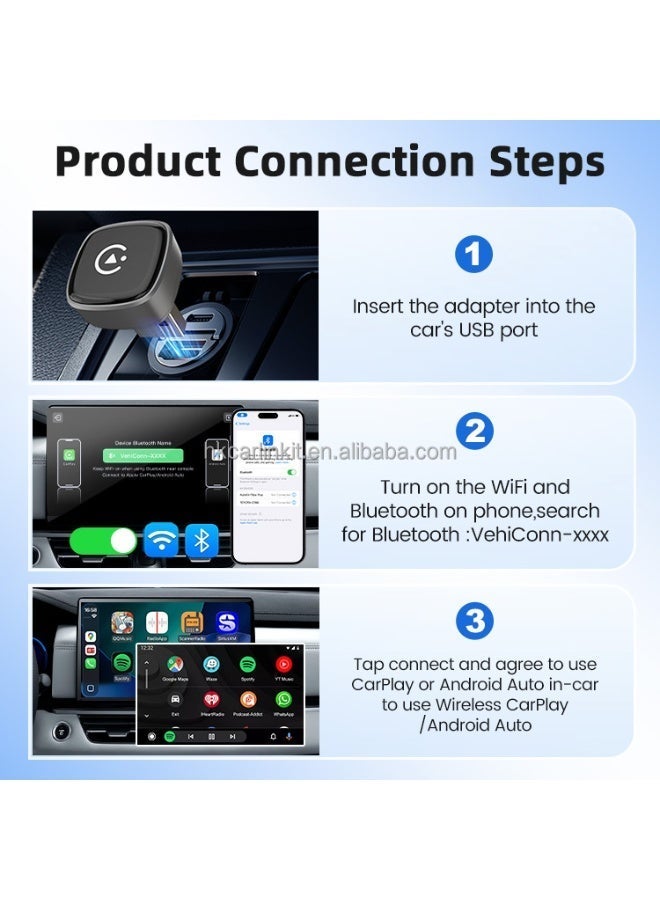 CarlinKit Mini Ultra 5 Wireless Android Auto & CarPlay Adapter,Convert Wired to Wireless for OEM Vehicles Compatible with Wired CarPlay & Android Auto Cars Upgrade BT 5.4GHz Wifi 5.8GHz OTA Upgrade - Image 5