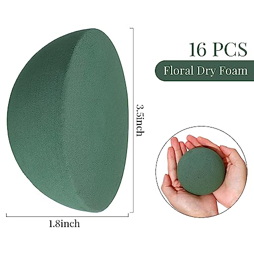 Hsei 16 Pcs Half Ball Floral Foam Dry Floral Flower Foam Round Foam Block Green Foam Balls for Artificial Flowers Plant DIY Floral Foam for Arrangement Wedding Decorations 354 x 177 Inch - Image 3