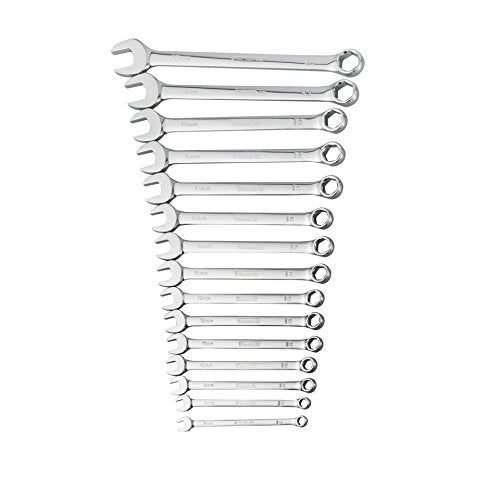 Steelman Pro 15-Piece Metric 6-Point Combination Wrench Set for Mechanics, Chrome Vanadium Alloy Steel, Angled Ends, Storage Rack Included - Image 1