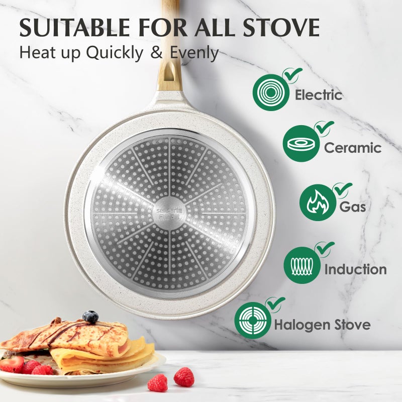 SENSARTE Nonstick Crepe Pan with Spreader, 10-Inch Natural Ceramic Coating Dosa Pan Pancake Flat Skillet Tawa Griddle with Stay-Cool Handle, Induction Compatible (White) - Image 4