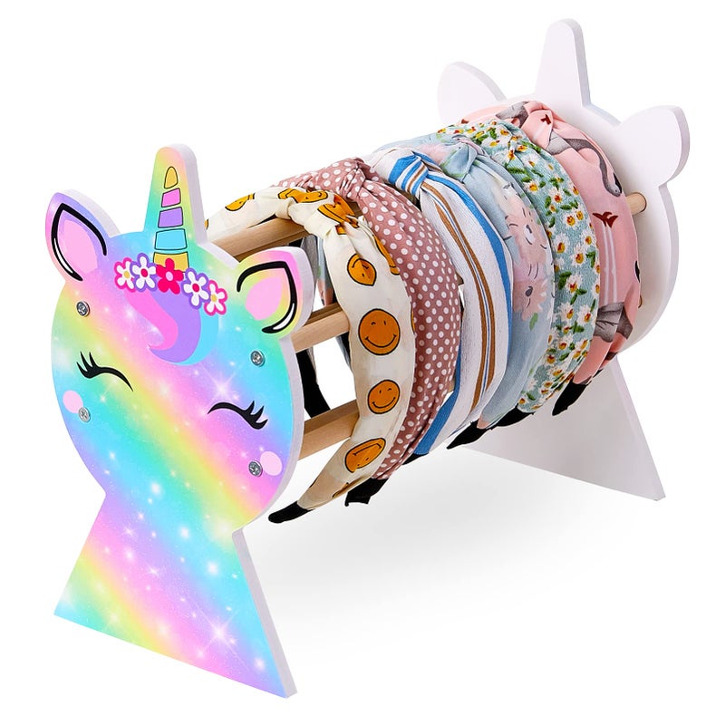 Basumee Girls Headband Holder Organizer Hair Hoop Headband Display Stand Unicorn Hairband Stand Organizer Headband Storage Home Room Decors for Girls, Rainbow - Image 1