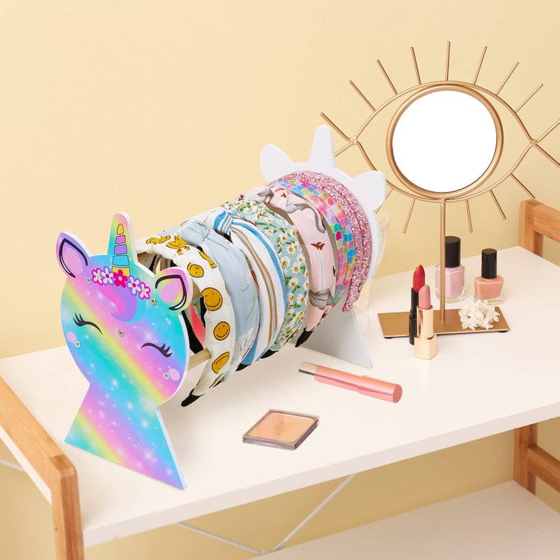 Basumee Girls Headband Holder Organizer Hair Hoop Headband Display Stand Unicorn Hairband Stand Organizer Headband Storage Home Room Decors for Girls, Rainbow - Image 2