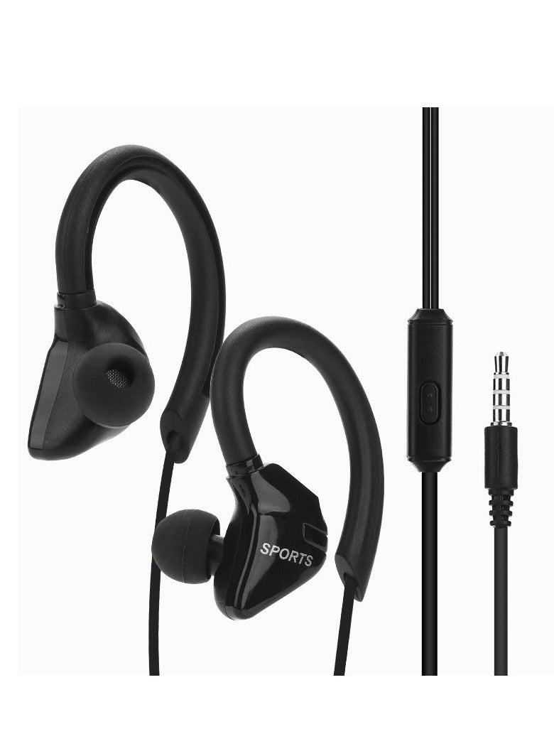 In-ear sports over-ear wired headphones with microphone and volume adjustment headphones (black) - Image 1