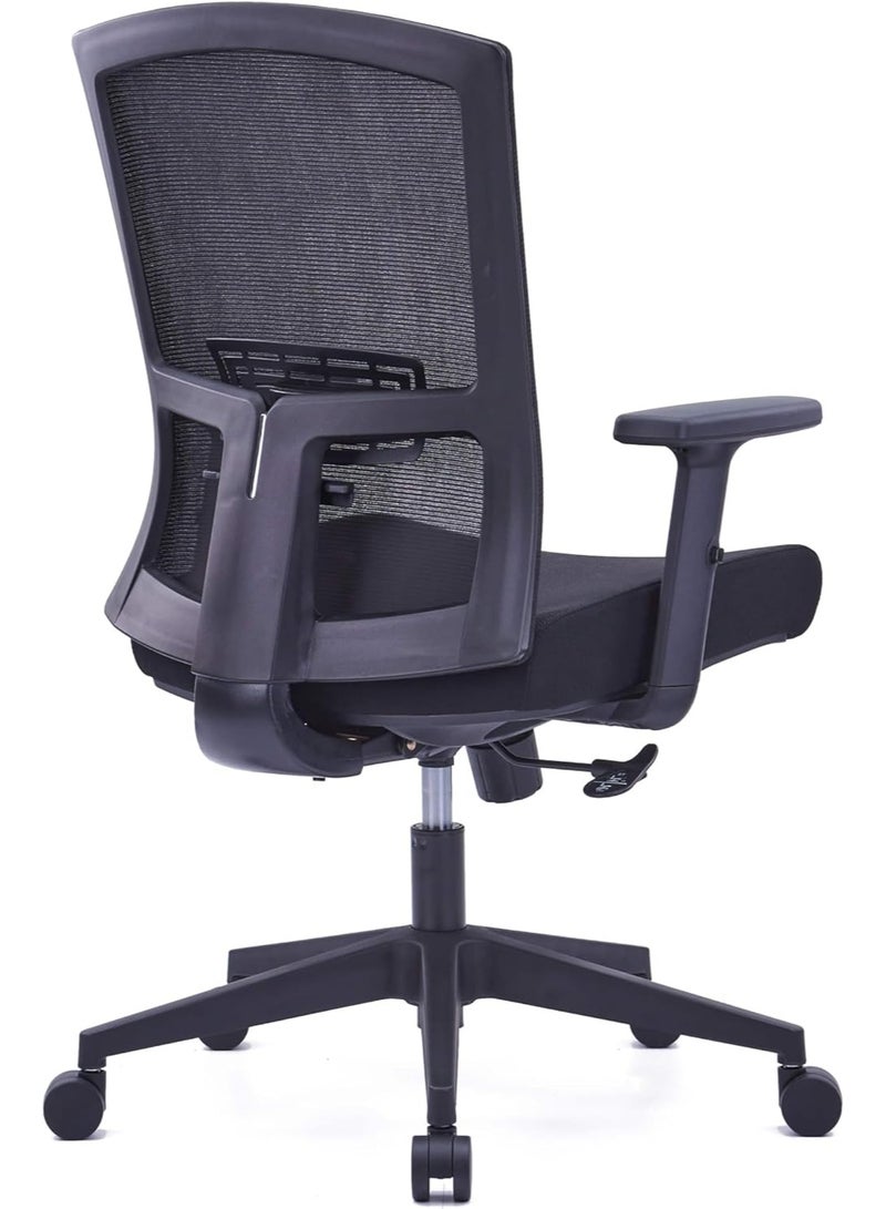 Kaliber Tasklite Mid Back Office Chair -  Black Mesh Back & Upholstered Fabric Seat, Lumbar Support, Customizable Armrests, 360° Swivel - Image 2
