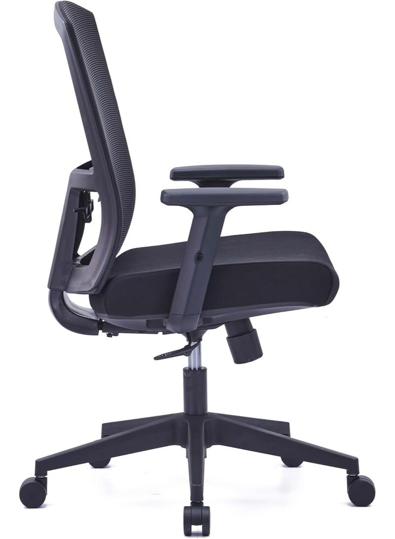 Kaliber Tasklite Mid Back Office Chair -  Black Mesh Back & Upholstered Fabric Seat, Lumbar Support, Customizable Armrests, 360° Swivel - Image 3