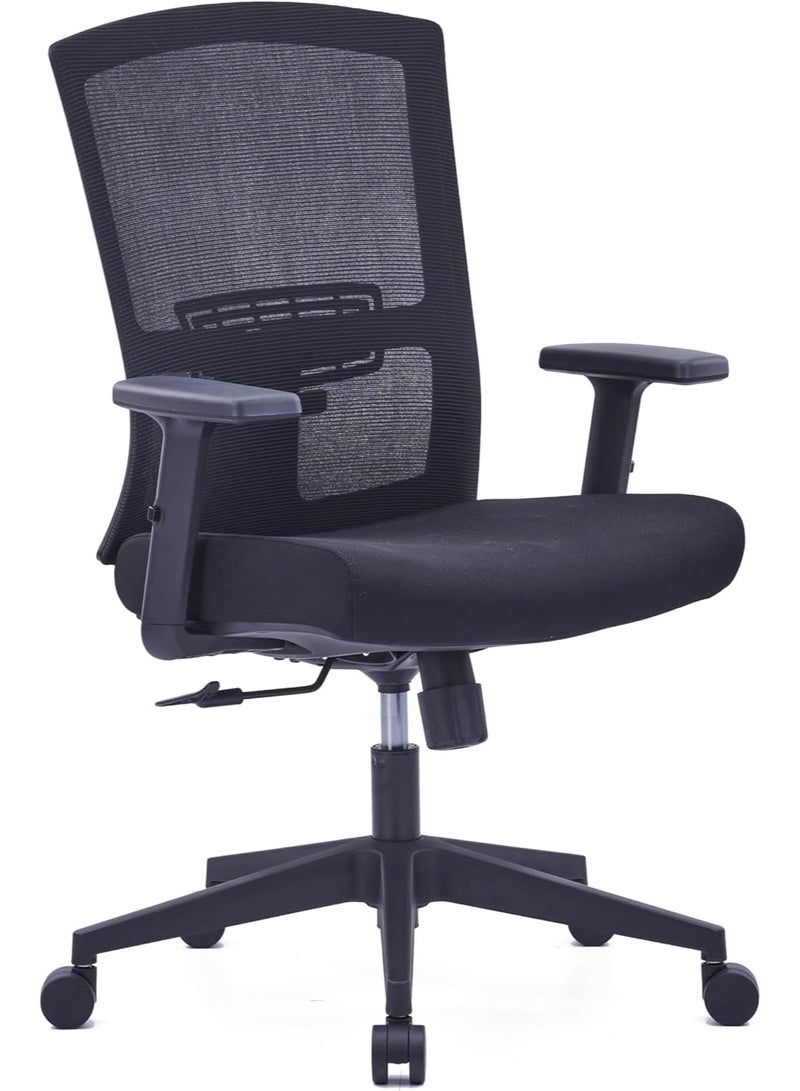 Kaliber Tasklite Mid Back Office Chair -  Black Mesh Back & Upholstered Fabric Seat, Lumbar Support, Customizable Armrests, 360° Swivel - Image 1