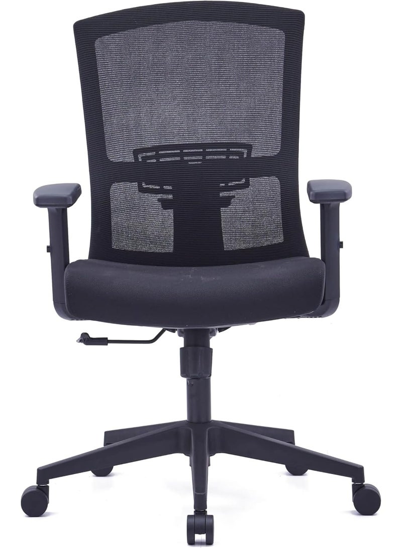 Kaliber Tasklite Mid Back Office Chair -  Black Mesh Back & Upholstered Fabric Seat, Lumbar Support, Customizable Armrests, 360° Swivel - Image 4